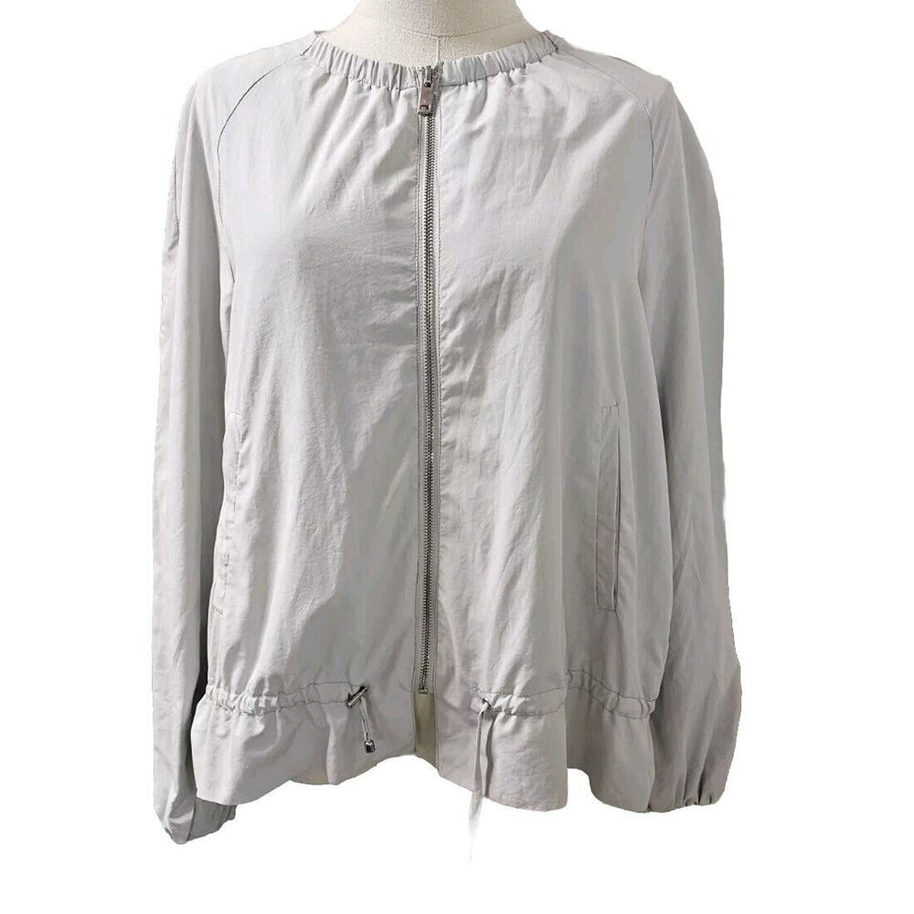 Zara Basic Womens Gray Zip Up Lightweight Rain Jacket Cinched Waist Small